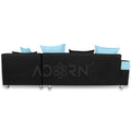Adorn India Adillac 5 Seater Corner Sofa(Sky Blue & Black)