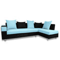 Adorn India Adillac 5 Seater Corner Sofa(Sky Blue & Black)